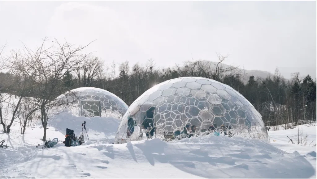 Domed snow shelters built on a snowfield near Matsumoto