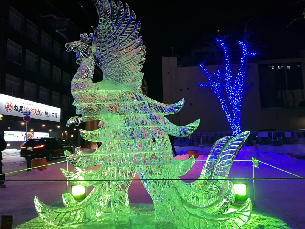 Illuminated ice sculptures at Asahikawa's winter festival